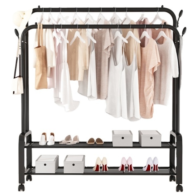 Hot sale modern free sample easy assembly stainless steel double pole display clothes drying rack