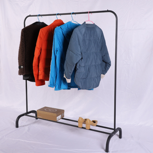 Clothing Single Rod Garment Rack with Shelves Metal Hang Dry Clothes Rack