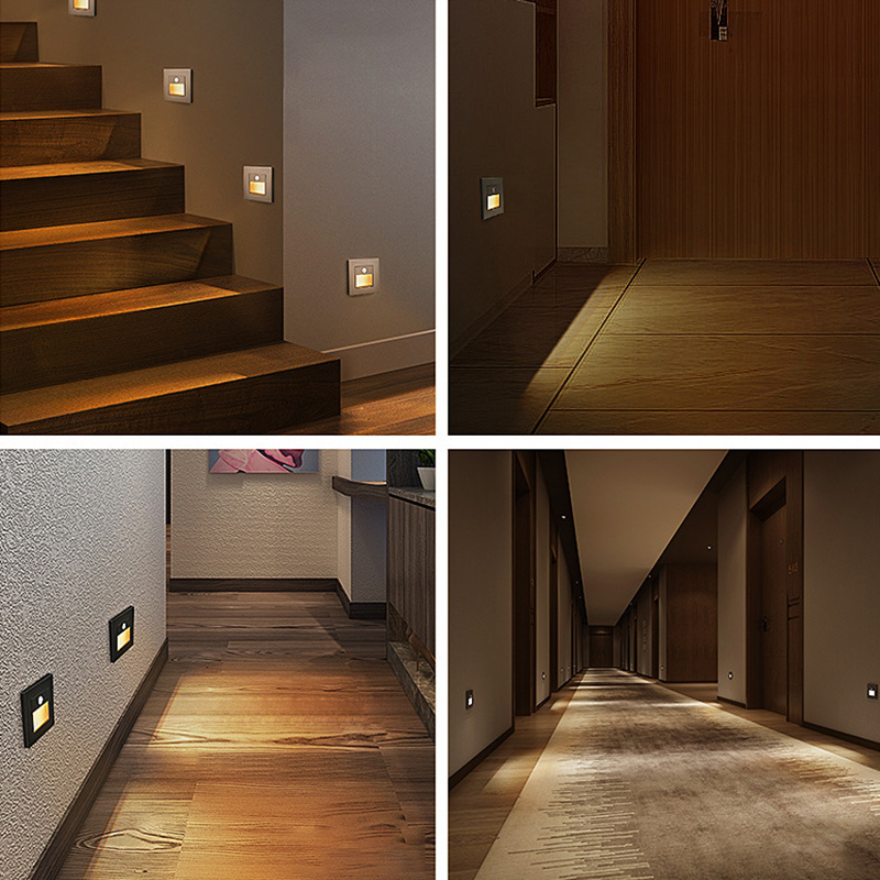 ABS smart step wall lamp with sensor recessed indoor home hotel hallway sensor step stair led light