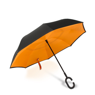 Windproof Reverse Umbrella Folding Double Layer Inverted Umbrella C- Hook Self Stand Rain Umbrella