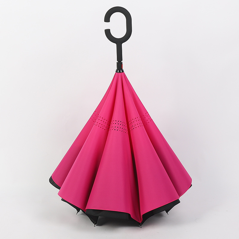 Hot Selling New Products Stock Double Layer Inside Out C Shape Handle inverted Reverse umbrella with logo for the rain