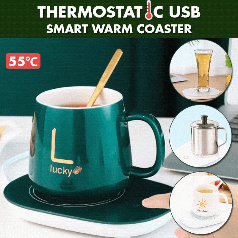 Manufacturer Custom 55 Degrees Thermostatic Porcelain Coffee and Tea Cups Smart Heated USB Charging Mug with Spoon