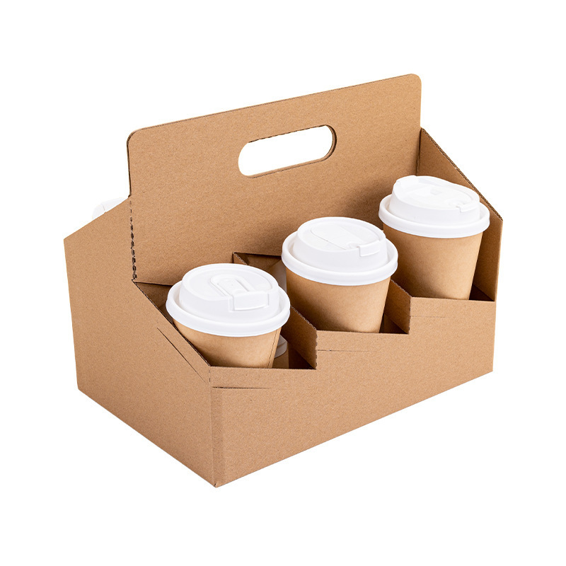 Wholesale Custom 2/4/6 Coffee Cup holder tray  Corrugated  paper hot drinks cup holder foldable Portable paper cup holder