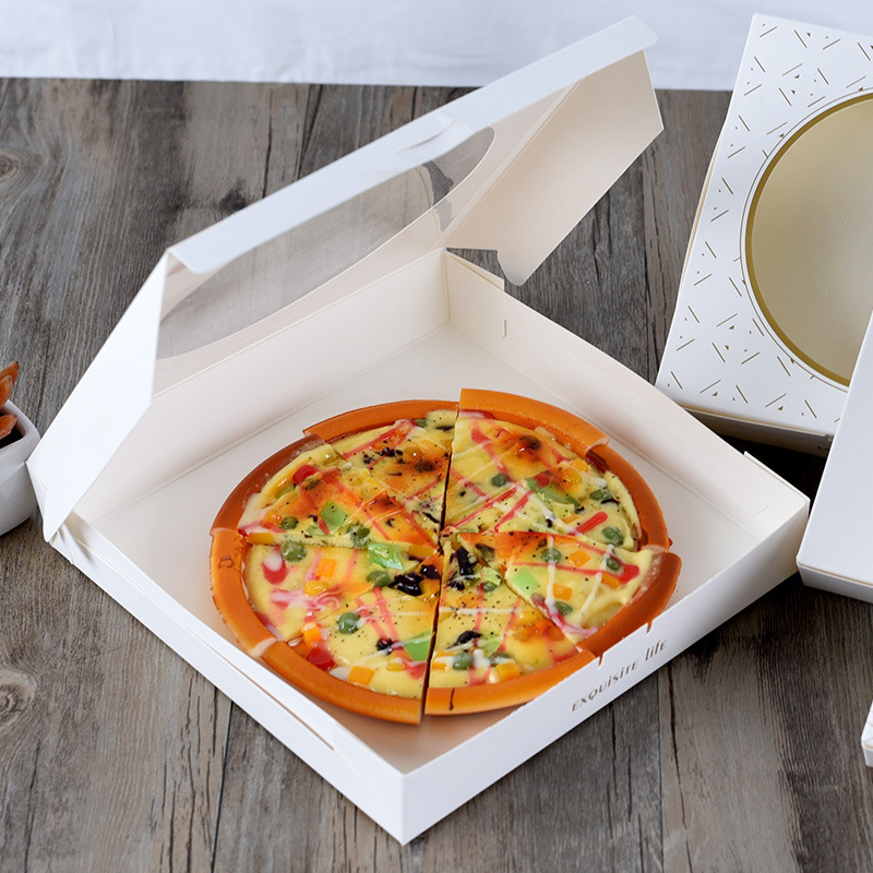 Disposable White Kraft Paper Food Packaging Box 4 5 6 8  inch Custom Cardboard  Packaging Pizza  Box With Clear Window