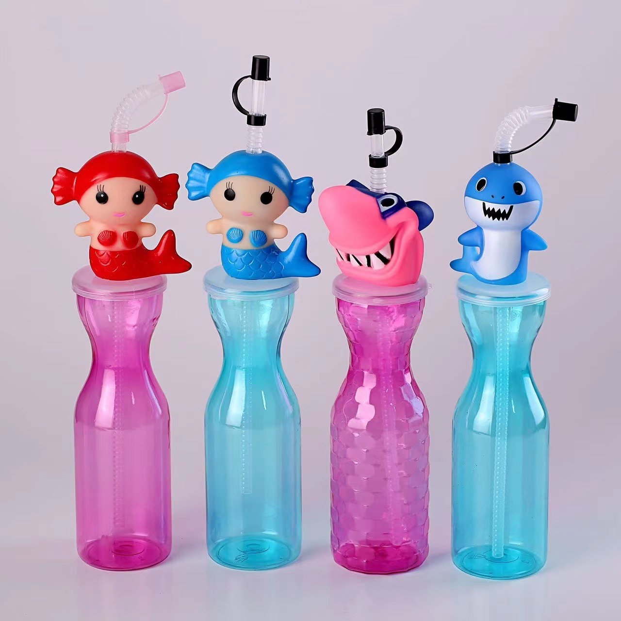 350ml 500ml 600ml  Disposable plastic cartoon beverage bottle juice drink milk tea Slush  Cup with Straw for Party