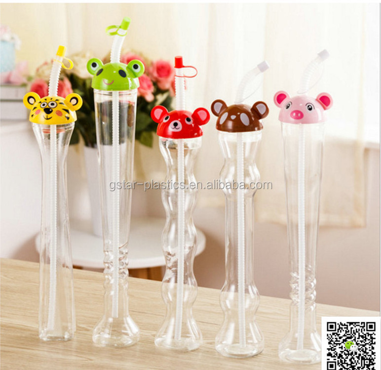 350ml 500ml 600ml  Disposable plastic cartoon beverage bottle juice drink milk tea Slush  Cup with Straw for Party