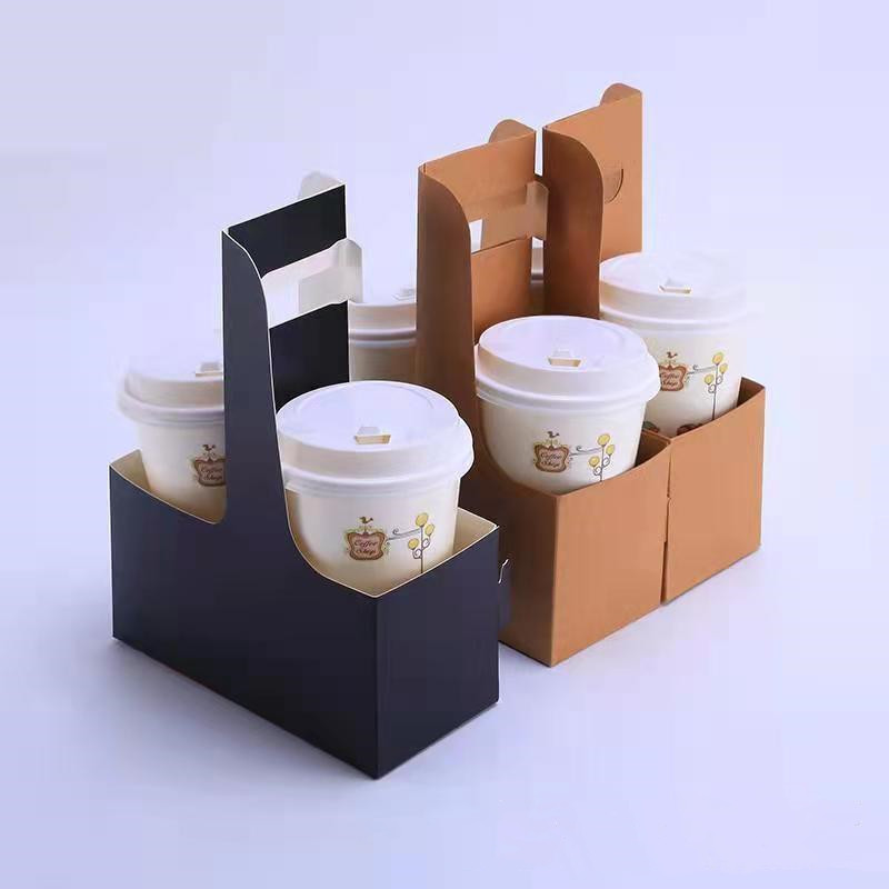 Wholesale Custom 2/4/6 Coffee Cup holder tray  Corrugated  paper hot drinks cup holder foldable Portable paper cup holder