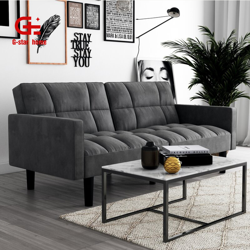 Comfort Puffy Convertible Sofa Sleeper Futon with Arms Modern Living Room Fabric Tufted Sofa