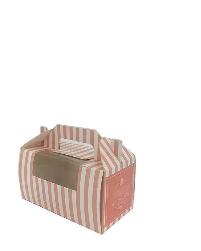 Cake packaging custom made paper gable box Food packaging mini holes cupcake boxes with clear PVC window