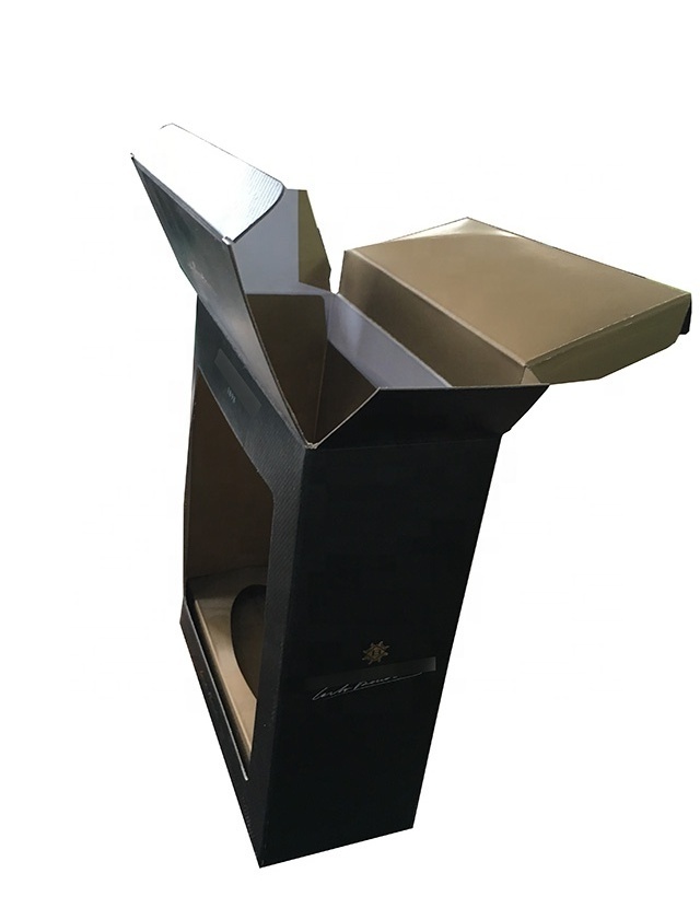 Custom printed premium black corrugated wine boxes customized cardboard wine boxes Embossed texture folding wine boxes