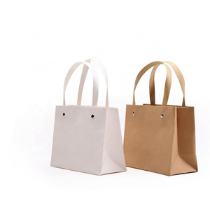 Custom mini gift bags small wedding gift bags customized logo biodegradable white kraft paper bags