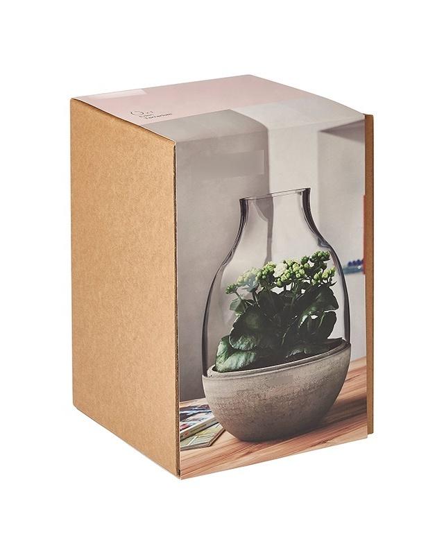 Biodegradable Printing brown kraft packaging boxes for Potted green plants Ceramic pot & seed packaging