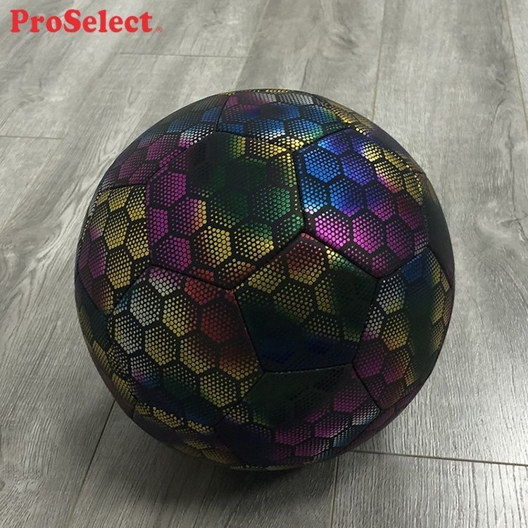 Proselect latest high quality synthetic leather reflective soccer ball , match quality  thermal bonded football in bulk