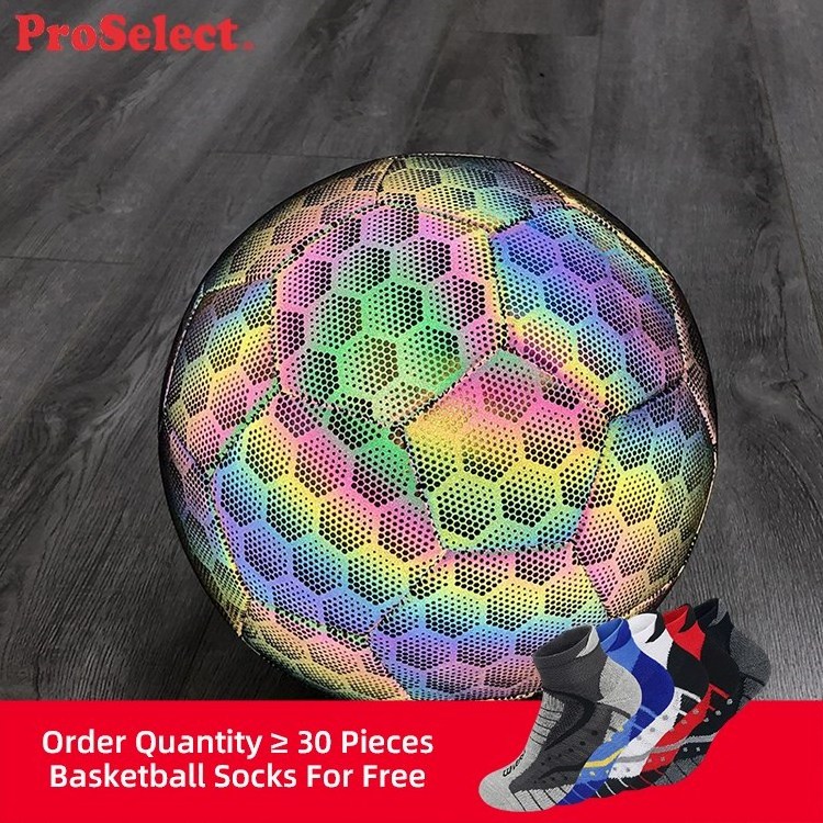 Proselect latest high quality synthetic leather reflective soccer ball , match quality  thermal bonded football in bulk