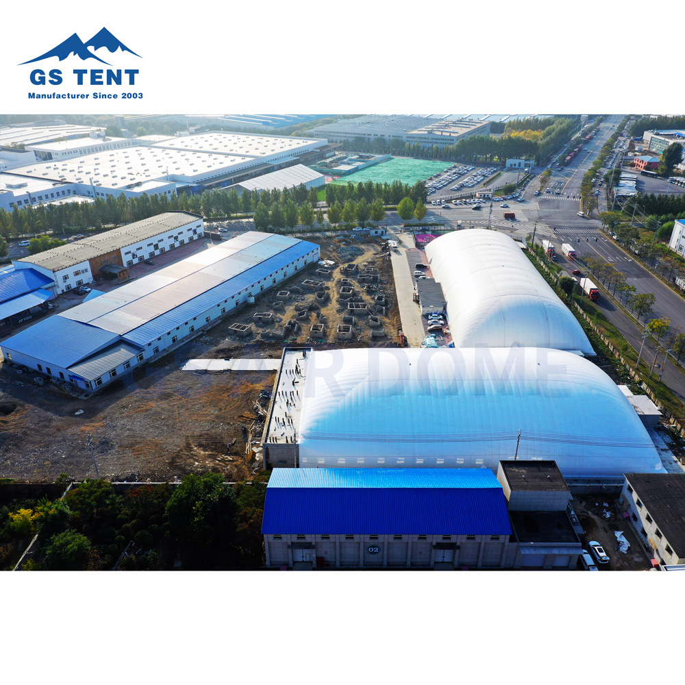 Air support membrane structure for construction of large inflatable football stadium