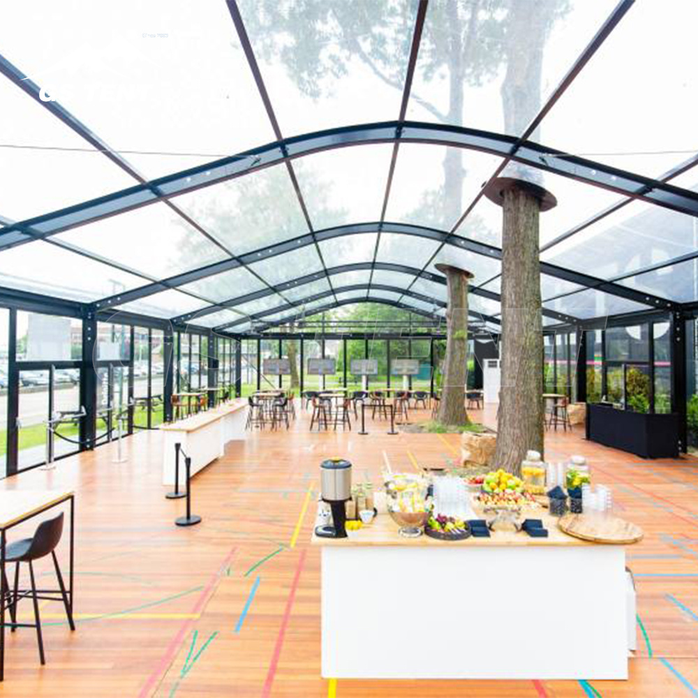 Outdoor large aluminum frame clear top span wedding party tent stretch black frame glass marquee canopy tents for events