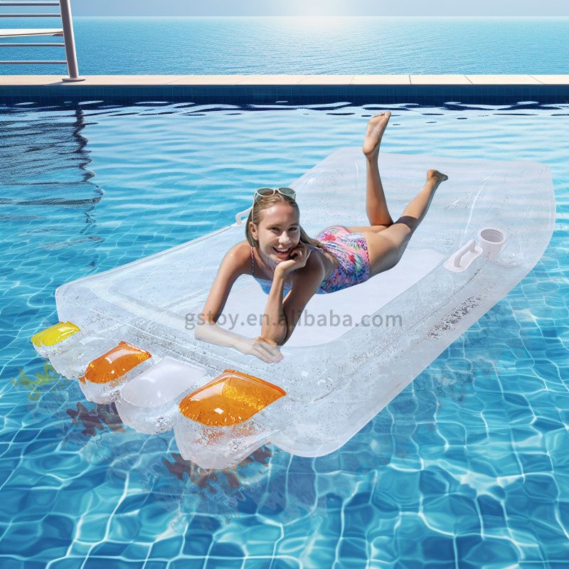 Summer inflatable hammock float sequin transparent foot shaped pool air lounger water floating mattress inflatable float