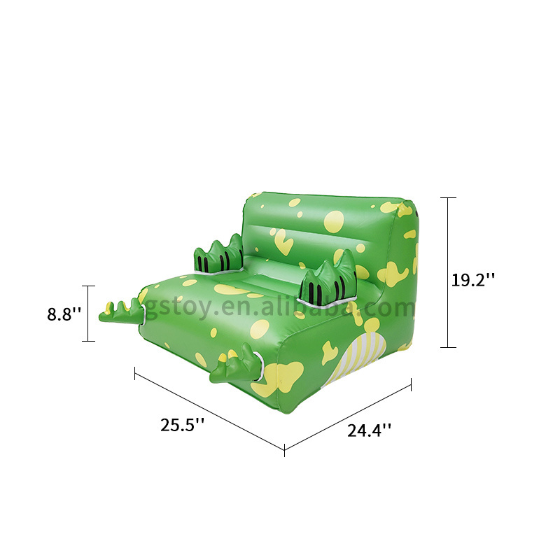 Outdoor camping folding cute dinosaur children L shaped PVC couch living room air chair kids inflatable sofa