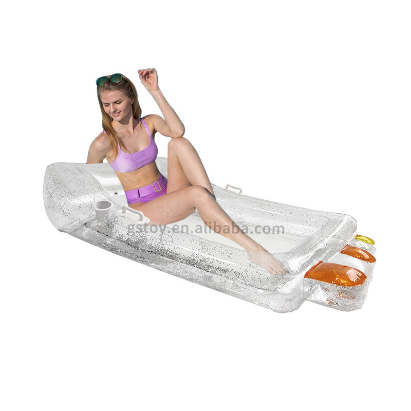 Summer inflatable hammock float sequin transparent foot shaped pool air lounger water floating mattress inflatable float