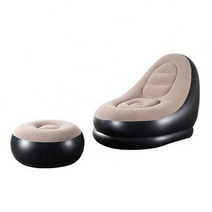 PVC air lounger bag living room inflatable flocked air sofa bed furniture with footrest relax