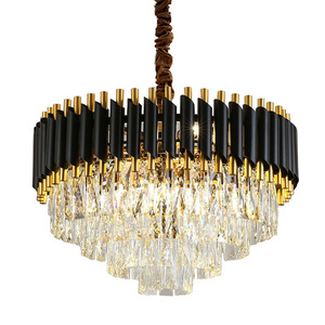 AOISAVIN-XK Modern Small Entry Contemporary Chandelier with Crystal Black and Gold  Pendant Light Fixture for Entryway