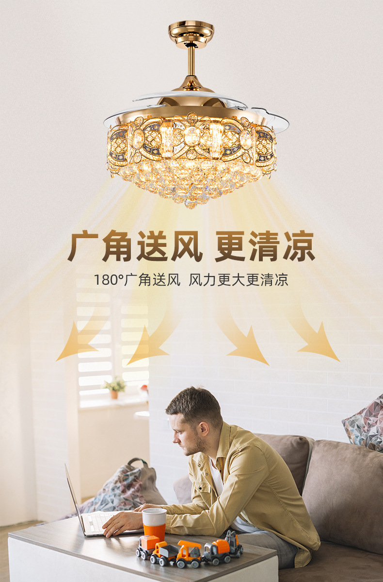 AOISAVIN-8767 Factory direct sales fancy retractable gold Crystal chandelier ceiling fans lamp led light with fan