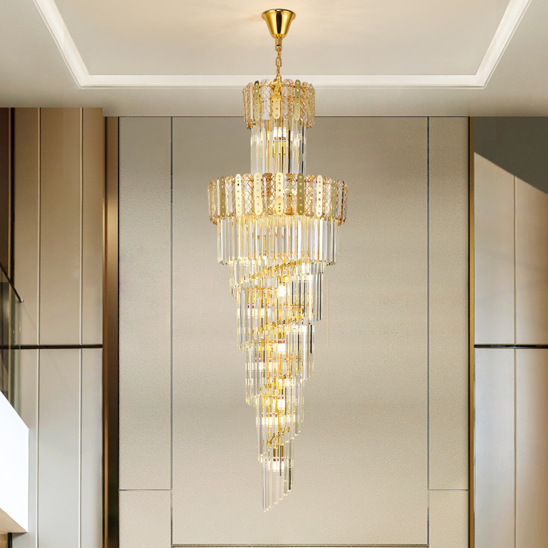 AOISAVIN91581 Modern luxury indoor gold large round stairwell stair lighting crystal chandeliers pendant lights for hotel lobby