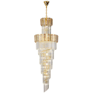 AOISAVIN91581 Modern luxury indoor gold large round stairwell stair lighting crystal chandeliers pendant lights for hotel lobby