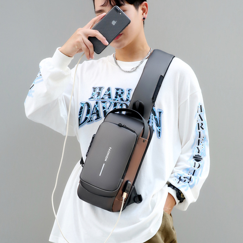 2023 Waterproof Custom Logo Crossbody Bag With Usb And Coded Lock Anti-theft Shoulder Bag Fashion Cool Sling Chest Bag For Men