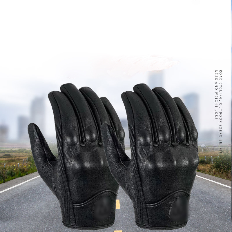 2023 Men's Premium Black Waterproof Leather Driving Racing Motorcycle Biker Gel Heated Gloves