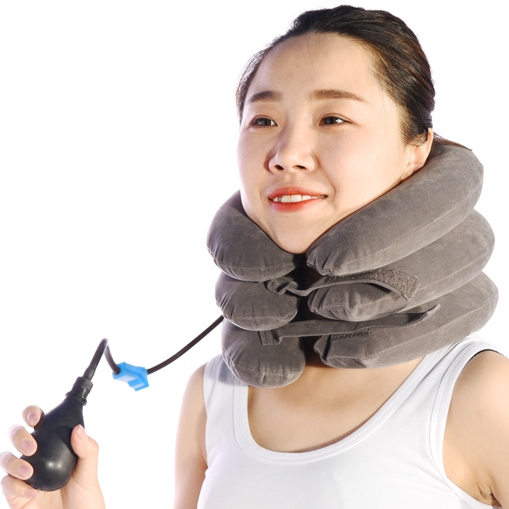 Adjustable inflation velvet cervical collar neck traction device