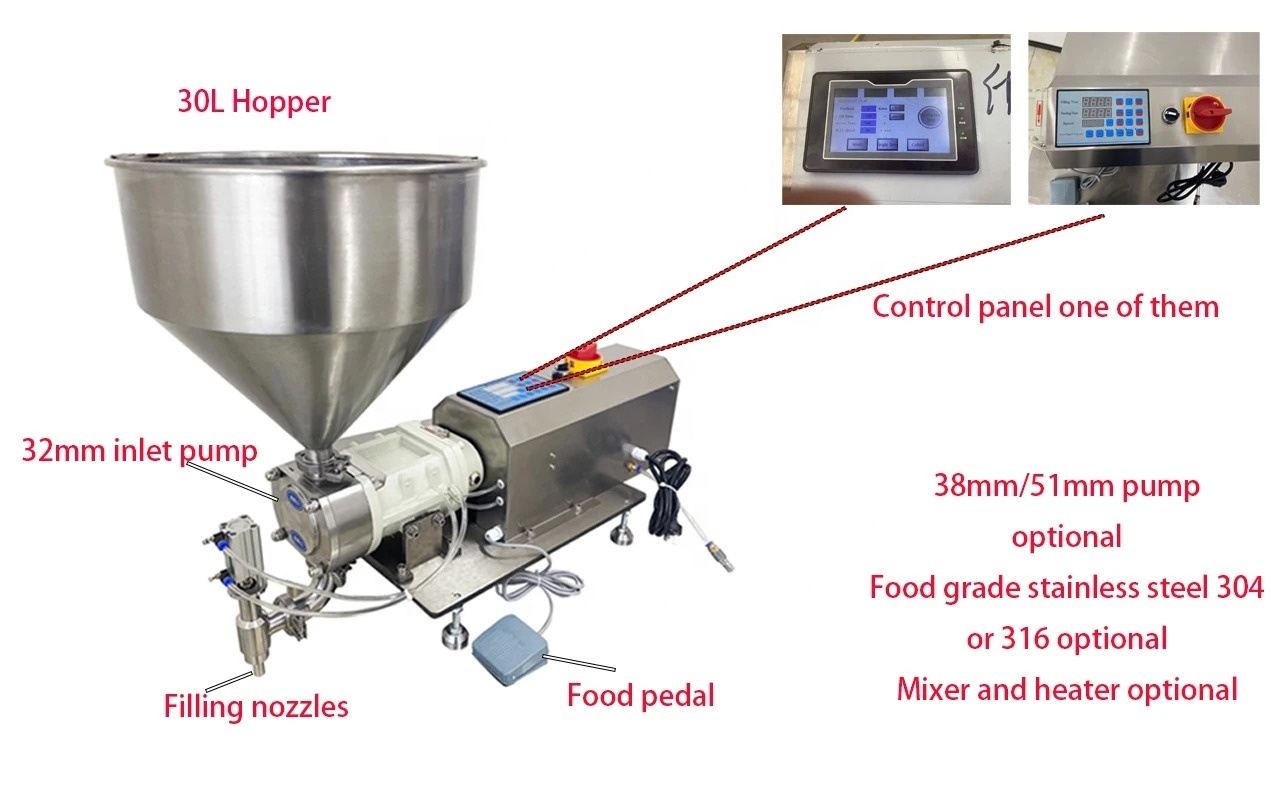 Semi Automatic rotor lobe pump filler hard peanut butter lid balm lotion cream jam paste honey sauce gel filling machine