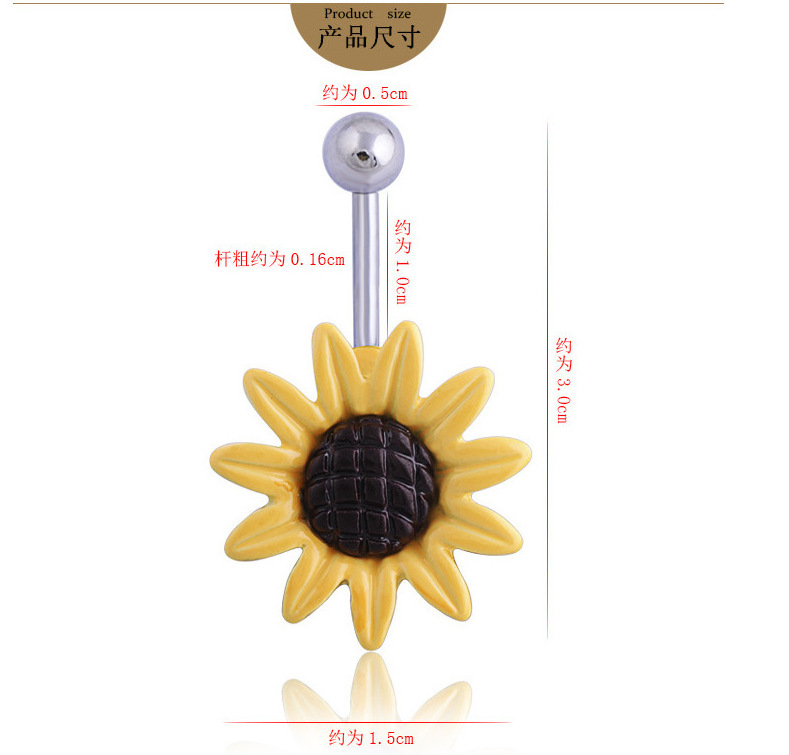 Stainless Steel Navel Piercing Ring Sunflower Charm Button Ring Summer Body Jewelry Women Sunflower Belly Ring