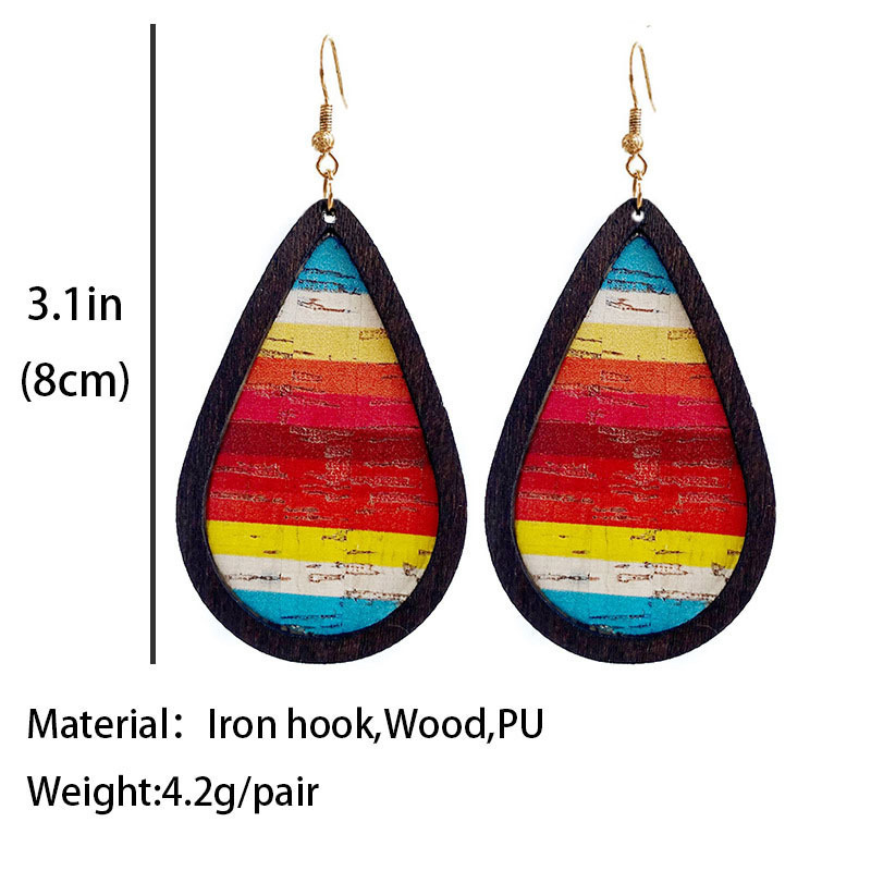 Wholesale Retro Western Cowboy Cork Texture Crack Cactus Wood Frame Waterdrop Hoop Earrings