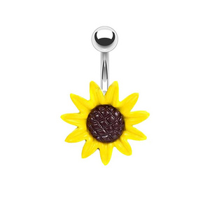 Stainless Steel Navel Piercing Ring Sunflower Charm Button Ring Summer Body Jewelry Women Sunflower Belly Ring