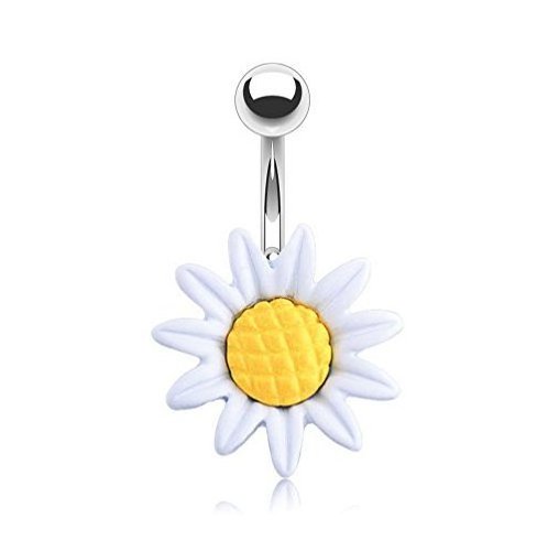 Stainless Steel Navel Piercing Ring Sunflower Charm Button Ring Summer Body Jewelry Women Sunflower Belly Ring