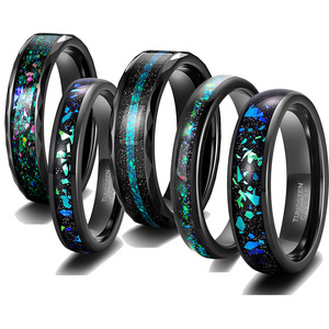 New Arrived 8mm 4mm Fire Opal Inlay Luxury Wedding Band Engagement Rings Hammered Black Tungsten Ring For Men And Women