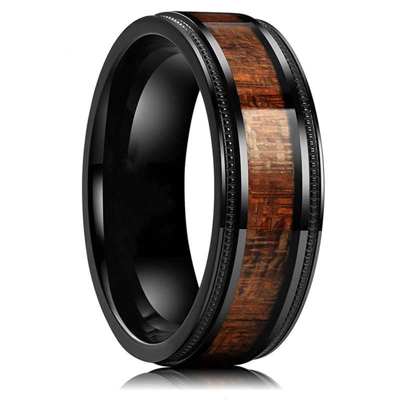 Wholesale High Quality 8mm Black Tungsten Rings Fashion Wood Grain Stainless Steel Ring For Men Women Engagement Wedding Ring