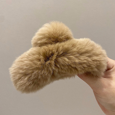 Wholesale Winter Colorful Soft Fur Jaw Clip Hair Accessories Women Rabbit Fur Fluffy Plush Hair Claw Winter Large Hair Claw