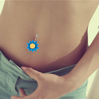 Stainless Steel Navel Piercing Ring Sunflower Charm Button Ring Summer Body Jewelry Women Sunflower Belly Ring