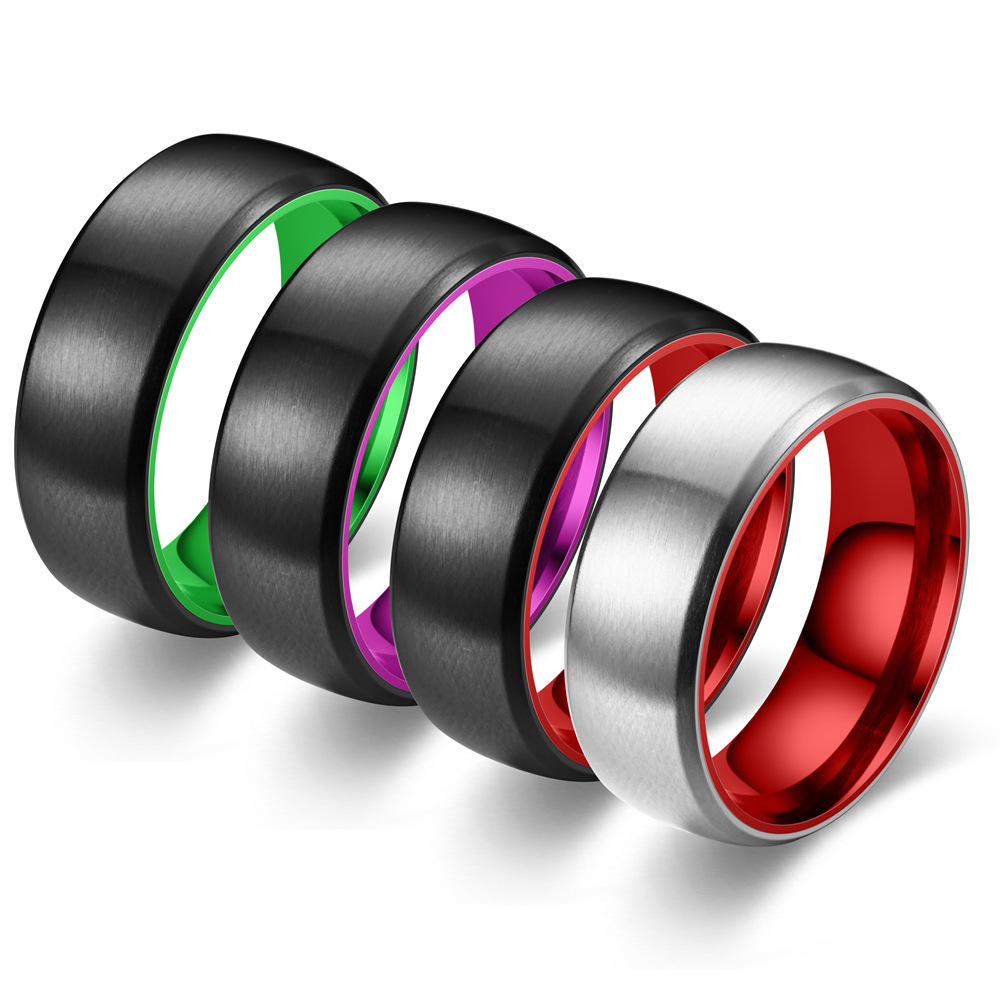 Anillo de acero inoxidable New Two-tone Intercolor Matte Red Purple Green Stainless Steel Couple Rings