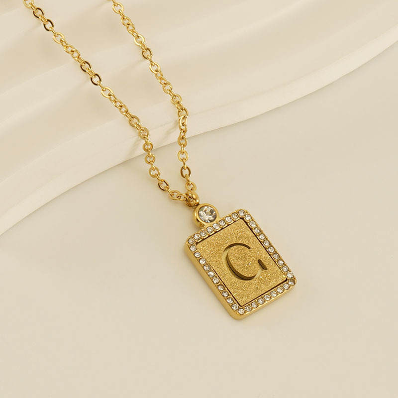 Inital A-Z 26 Alphabet Letters Necklace 18K Gold Stainless Steel Zircon Square Pendant Letter Necklace For Men