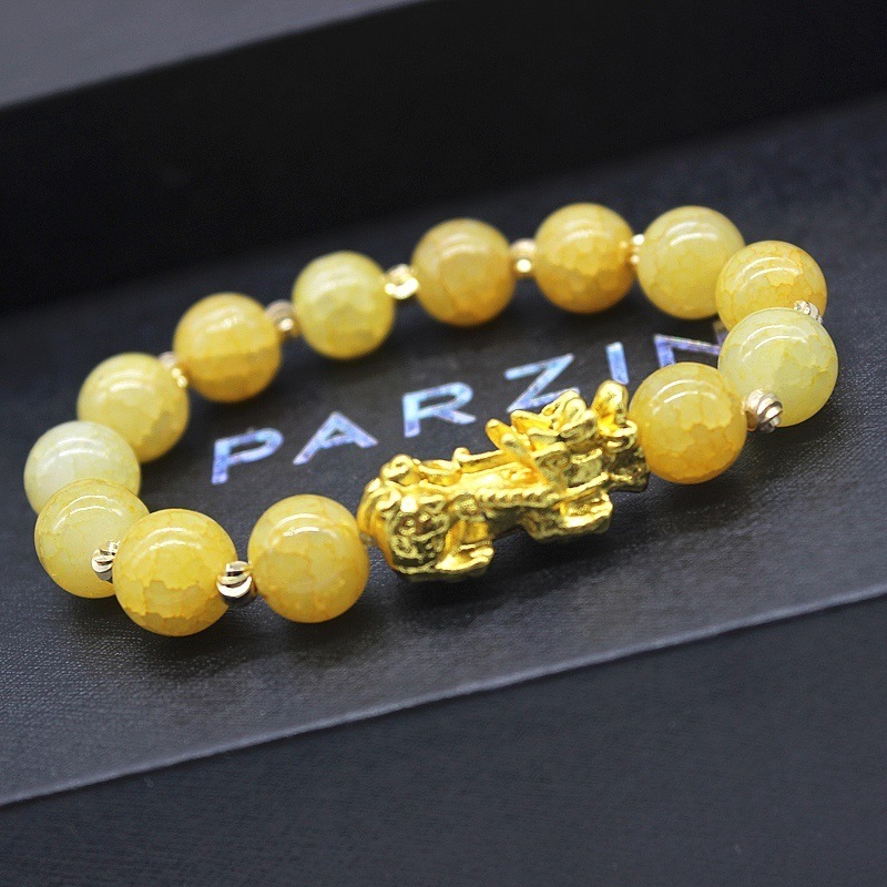 Natural Stone Agate Cyan Jade Women Men Real Gold Plated Black Buddha Bead Bracelet Pixiu Wealth Bracelet