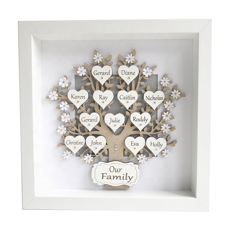 Solid Wood Wall Picture Hanging Family Tree Collage Photo Frame Set For Wall Decor