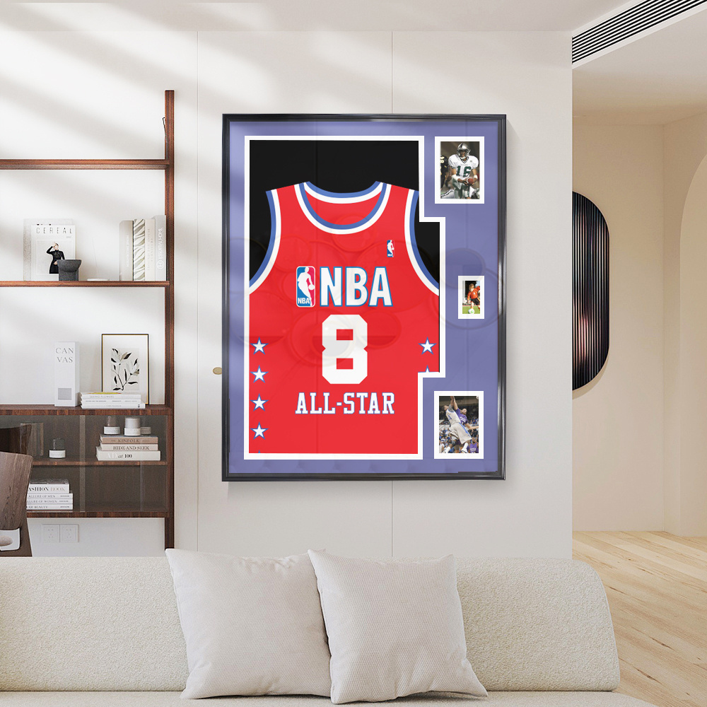 Home Decor 3D Basketball Shirt Display Shadow Box  Solid Wooden Football Jersey Frame