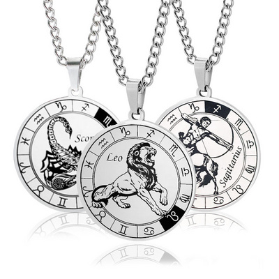 Collares Para Hombre 12 Zodiac Sign Stainless Steel Round Turntable Pendant Necklace Design Jewelry For Men