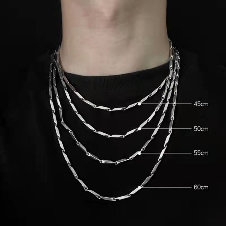 Hip Hop Street Titanium Stainless Steel Melon Chain Necklace Men's Versatile Light Bamboo Leaf Lock Bone Plain Chain Necklace