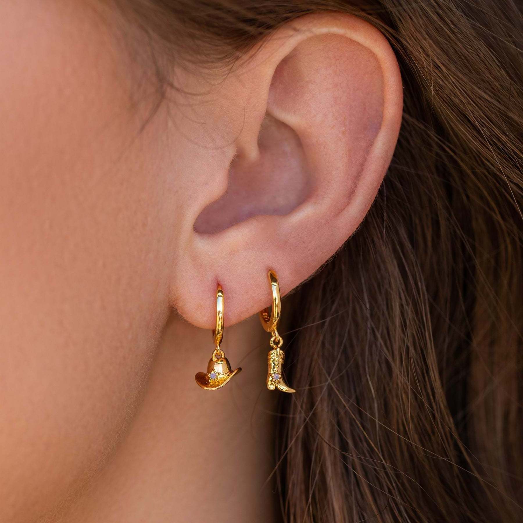 2023 New Western Personality High Quality Copper 18k Gold Plated Drop Earrings Aretes De Moda Cowboy Boots Hat Charm Earrings