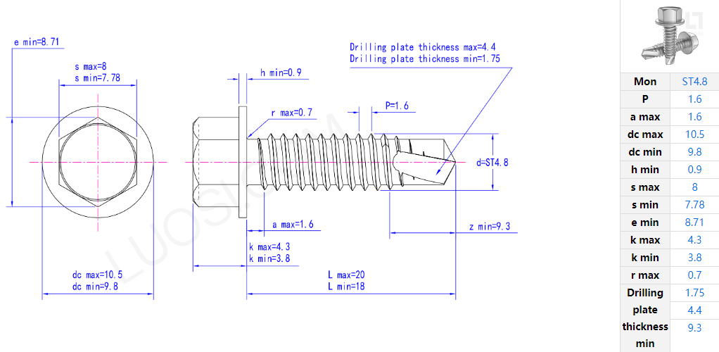 5.5 X 90 Hex Washer Head tek Roofing Self Drilling Screw with EPDM Rubber Washer