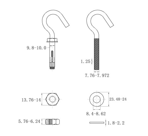 Yellow Zinc 3Pcs/4Pcs M12x120 Concrete Lifting Eye Bolt Anchor Galvanized Long Hook Bolt